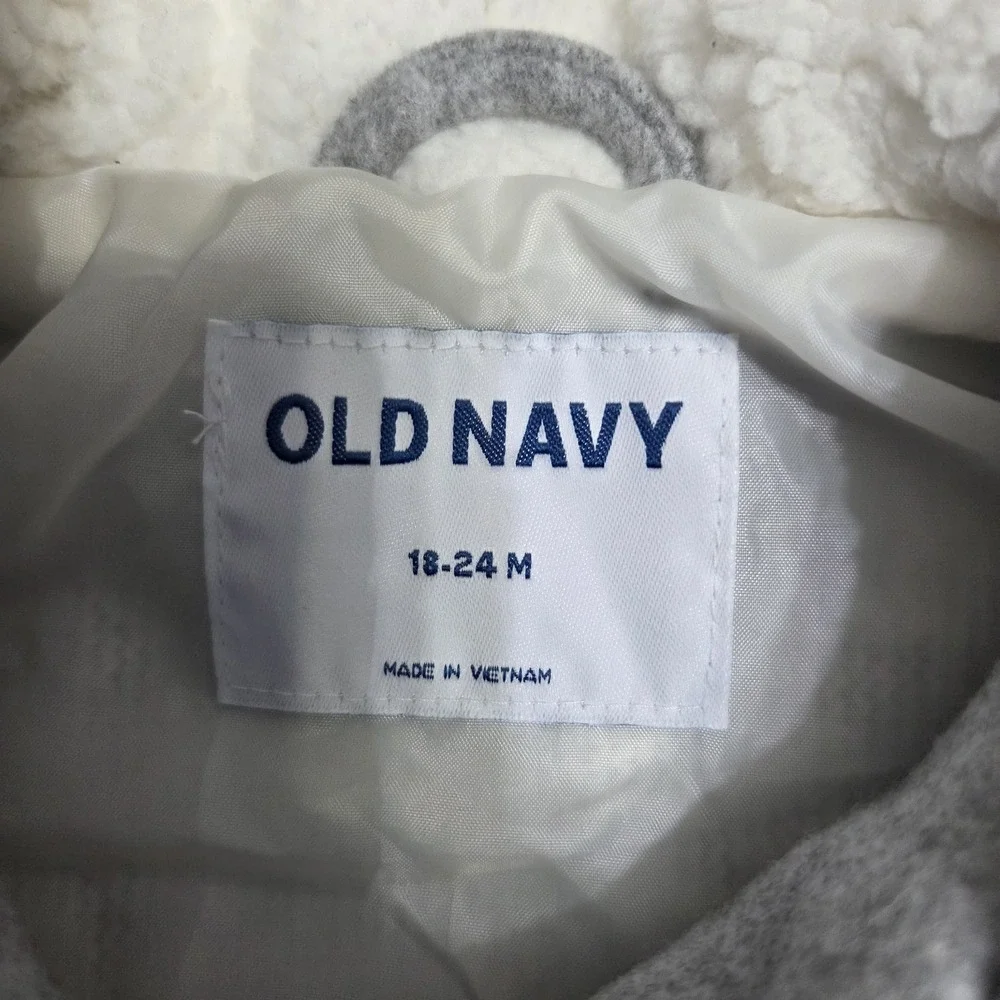 Old Navy Baby Girl‎ Coat 18-24 Month Grey Hooded Lined Wool Jacket NWT